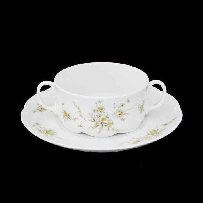 Rosenthal Monbijou Grüne Ranke: Suppentasse 2-tlg. 0,32 ltr. UT = 19 cm