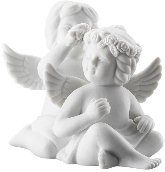 Rosenthal Engel Biskuit-Porzellan matt:  Engelpaar mit Blumenkranz - B 5,5 x H 6,5 x T 5 cm